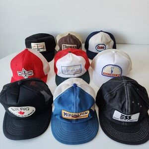 Vintage 80s Trucker Hat Lot of 9 Caps Oil Rig Gas Oilfield Alberta Esso Well
